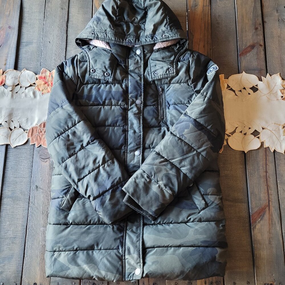 ABERCROMBIE KIDS Parka Coat Girls Winter Sherpa Lined Puffer Jacket Camo